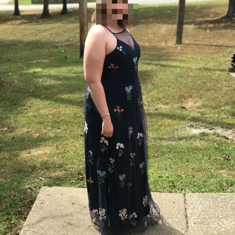 Chi Chi London Navy Botanical maxi length Dress. Size 14. EUC